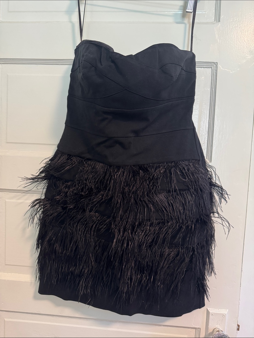 Ann Taylor Black Strapless Feather-Trim Dress